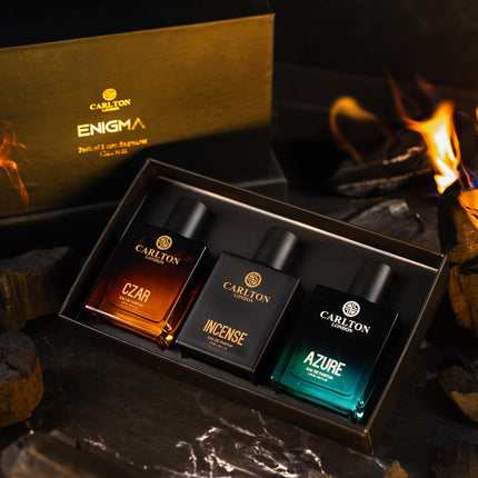 Carlton London Premium Enigma Perfume Gift Set | Long-Lasting Spicy, Woody & Citrusy Fragrances | gifts for men | Azure, Incense & Czar EDP (3x50ml) 