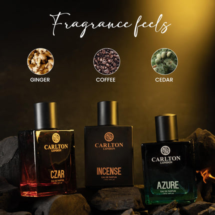 Carlton London Premium Enigma Perfume Gift Set | Long-Lasting Spicy, Woody & Citrusy Fragrances | gifts for men | Azure, Incense & Czar EDP (3x50ml) 