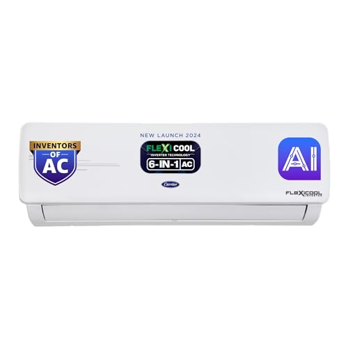 Carrier 1.5 Ton 3 Star AI Flexicool Inverter Split AC (Copper, Convertible 6-in-1 Cooling,High Density Filter, Auto Cleanser, 2024 Model,ESTER NEO Exi+, CAI18ER3R34F0,White) 