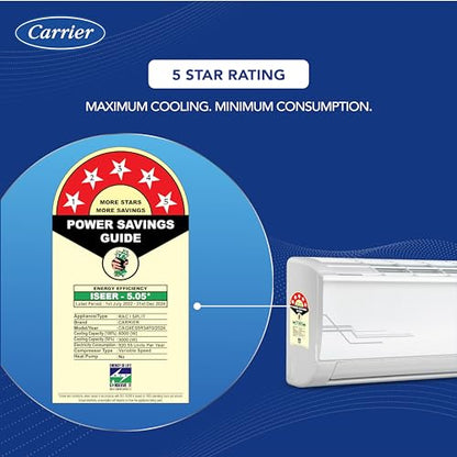 Carrier 2 Ton 5 Star AI Flexicool Inverter Split AC (Copper, Convertible 6-in-1 Cooling,Dual Filtration, Auto Cleanser, ESTER Exi, CAI24ES5R34F1,White) 