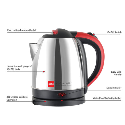 Cello Quick Boil Primo 1.5 Litre Electric Kettle Watts, Red… 