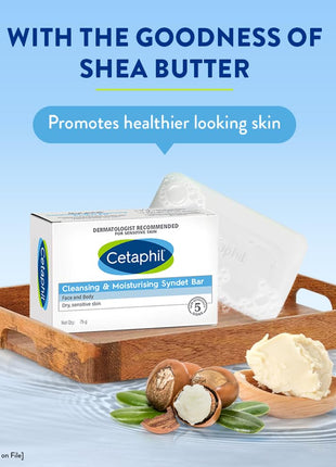 Cetaphil Cleansing and Moisturising Syndet Bar, Shea Butter,For Face & Body, Sensitive skin, 75g, Pack of 1 