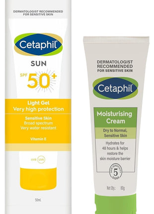 Cetaphil Moisturising Cream for Face & Body, Dry to Normal skin, 80 gm Combination Skin Sun Spf 50 Sunscreen, Very High Protection Light Gel, Water Resistant, Vitamin E, 50 Ml, Pack Of 1 