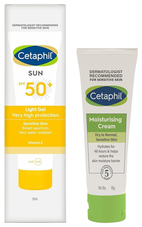 Cetaphil Moisturising Cream for Face & Body, Dry to Normal skin, 80 gm Combination Skin Sun Spf 50 Sunscreen, Very High Protection Light Gel, Water Resistant, Vitamin E, 50 Ml, Pack Of 1 
