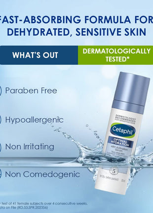 Cetaphil Optimal Hydration Lightweight Serum 30 ml | Fast absorbing | Hyaluronic Acid, Blue Daisy extract, Vitamin B5 | Dermatologist Recommended for Sensitive Skin 