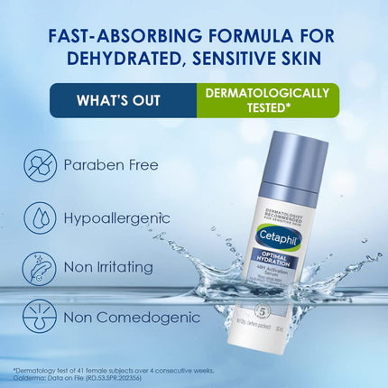 Cetaphil Optimal Hydration Lightweight Serum 30 ml | Fast absorbing | Hyaluronic Acid, Blue Daisy extract, Vitamin B5 | Dermatologist Recommended for Sensitive Skin 