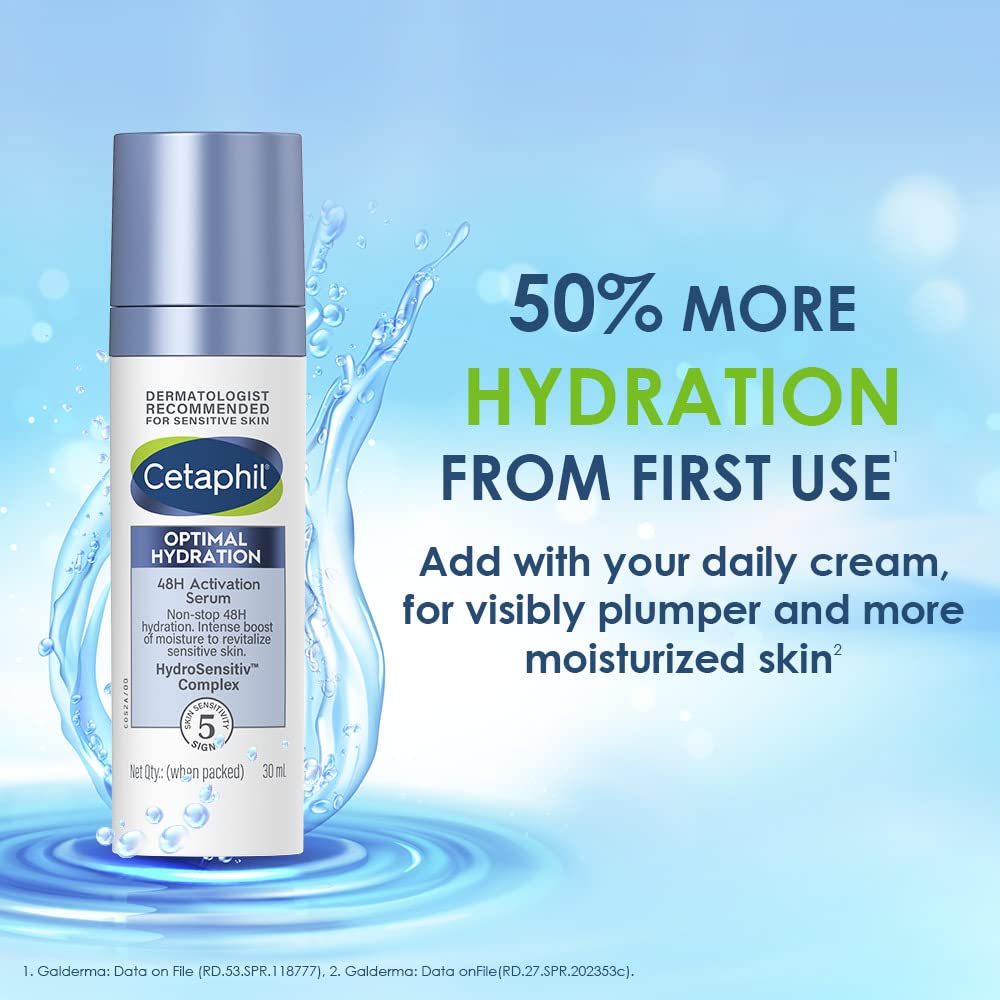 Cetaphil Optimal Hydration Lightweight Serum 30 ml | Fast absorbing | Hyaluronic Acid, Blue Daisy extract, Vitamin B5 | Dermatologist Recommended for Sensitive Skin 