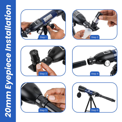 Cezo Telescope for Kids & Adults, 50mm Aperture Astronomical Refractor Telescope for Astronomy Beginners (18X-28.8X), 360mm Portable Scope with Tripod Stand and Mobile Holder (50-MM) 