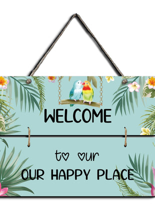 Chalk My Theme NEW LAUNCH Welcome To Our Happy Place Wooden Wall Art Wood Print For Home Décor-Pinewood- 