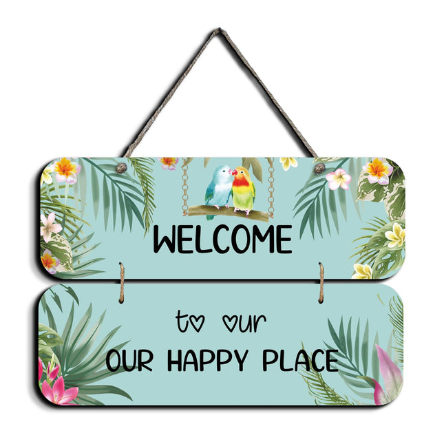 Chalk My Theme NEW LAUNCH Welcome To Our Happy Place Wooden Wall Art Wood Print For Home Décor-Pinewood- 