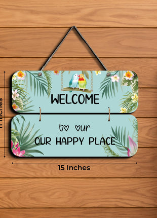 Chalk My Theme NEW LAUNCH Welcome To Our Happy Place Wooden Wall Art Wood Print For Home Décor-Pinewood- 