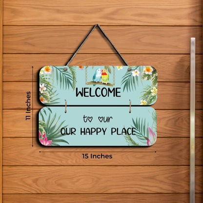 Chalk My Theme NEW LAUNCH Welcome To Our Happy Place Wooden Wall Art Wood Print For Home Décor-Pinewood- 