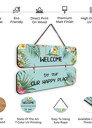 Chalk My Theme NEW LAUNCH Welcome To Our Happy Place Wooden Wall Art Wood Print For Home Décor-Pinewood- 
