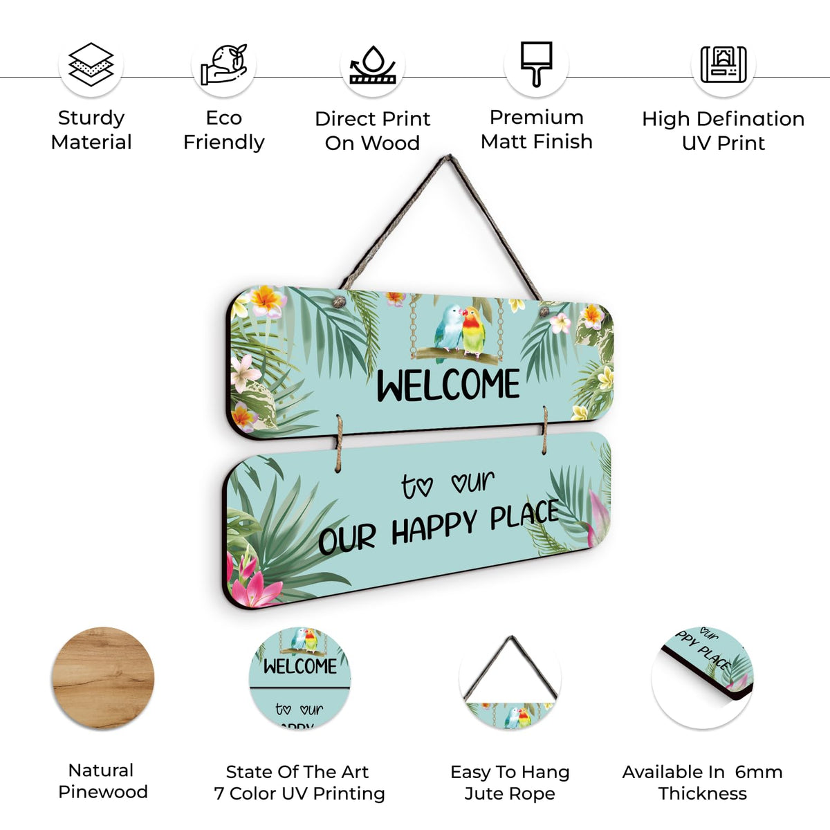 Chalk My Theme NEW LAUNCH Welcome To Our Happy Place Wooden Wall Art Wood Print For Home Décor-Pinewood- 