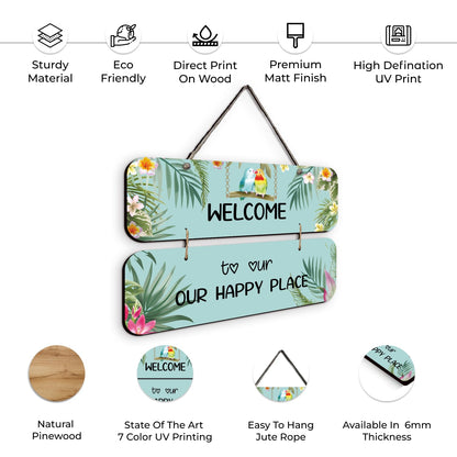 Chalk My Theme NEW LAUNCH Welcome To Our Happy Place Wooden Wall Art Wood Print For Home Décor-Pinewood- 