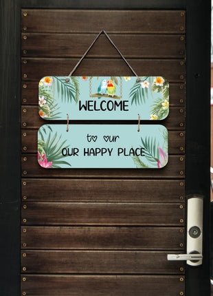 Chalk My Theme NEW LAUNCH Welcome To Our Happy Place Wooden Wall Art Wood Print For Home Décor-Pinewood- 