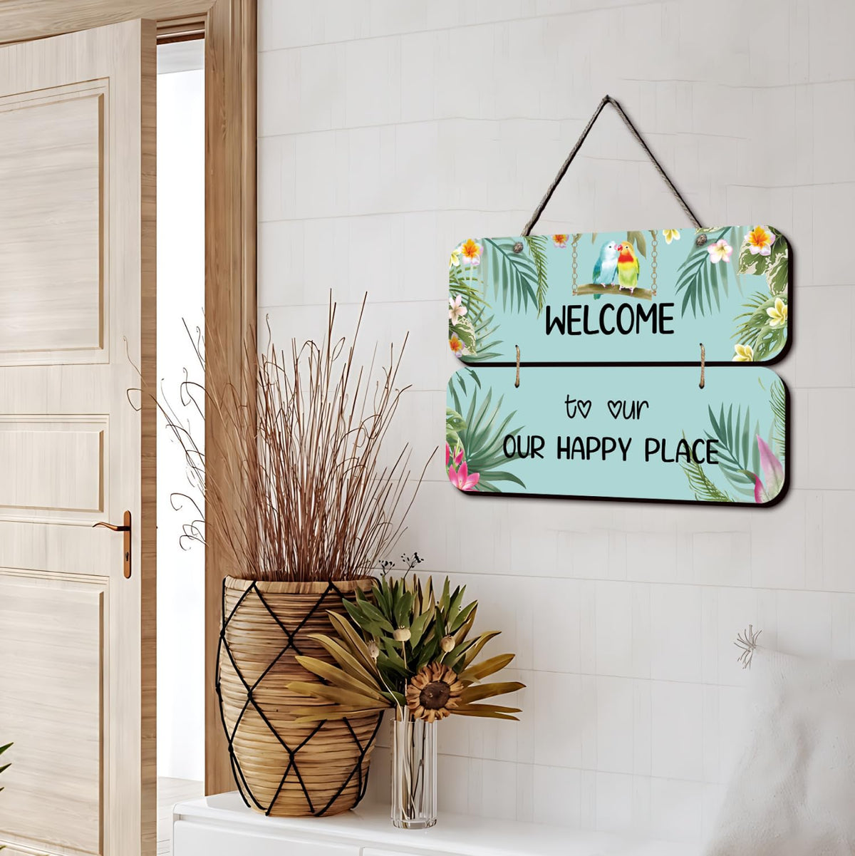 Chalk My Theme NEW LAUNCH Welcome To Our Happy Place Wooden Wall Art Wood Print For Home Décor-Pinewood- 