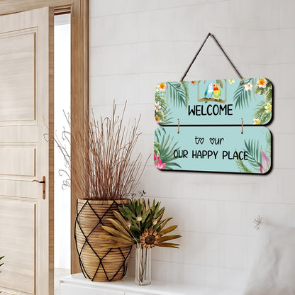 Chalk My Theme NEW LAUNCH Welcome To Our Happy Place Wooden Wall Art Wood Print For Home Décor-Pinewood- 