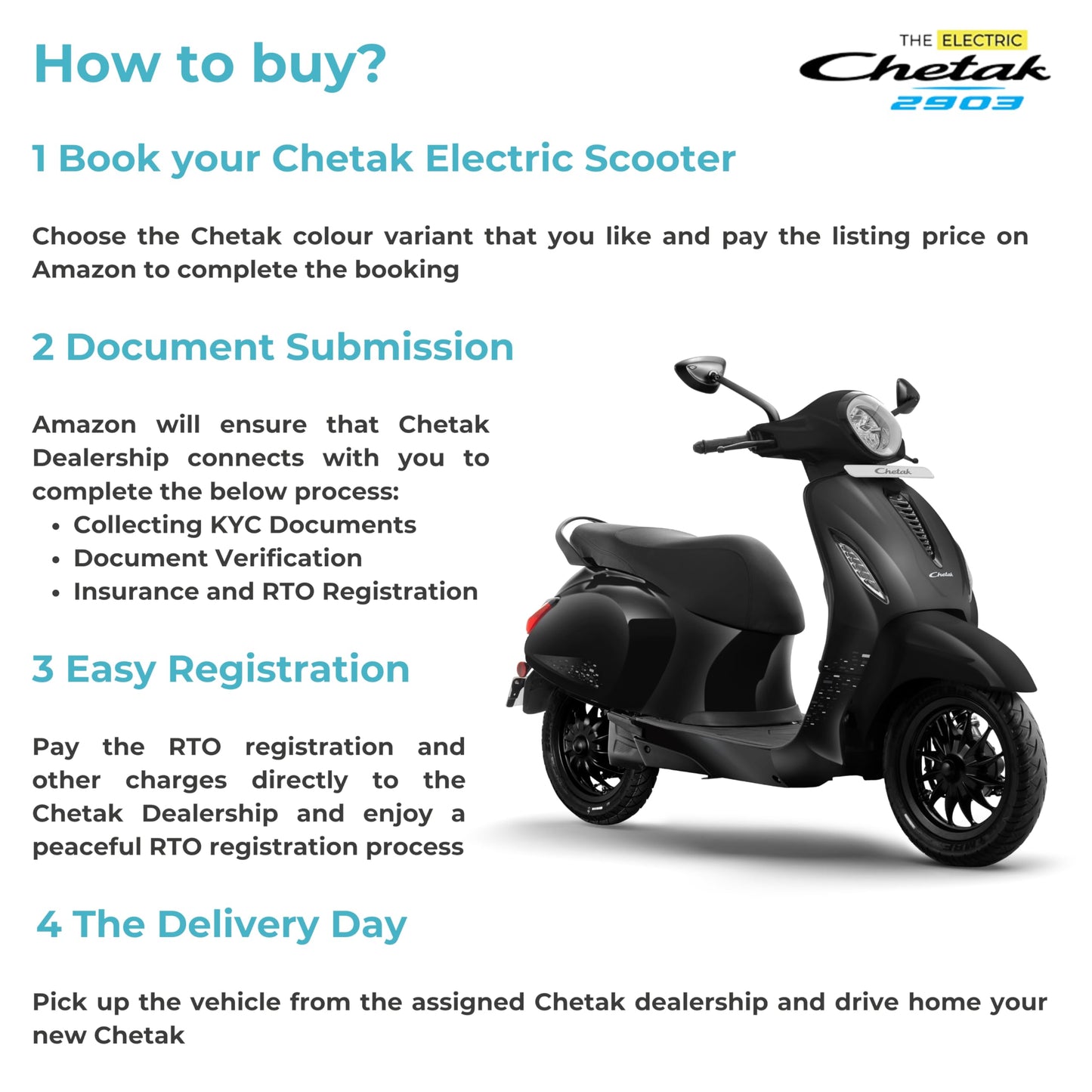 Chetak 2903 by Bajaj Auto High Speed Electric Scooter Black with Charger Ex-Showroom 