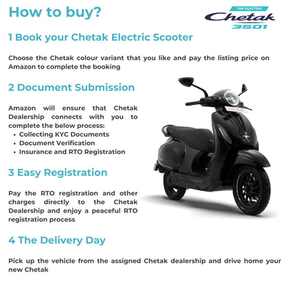 Chetak 3501 by Bajaj Auto High Speed Electric Scooter with charger - Brooklyn Black - Ex-Showroom 