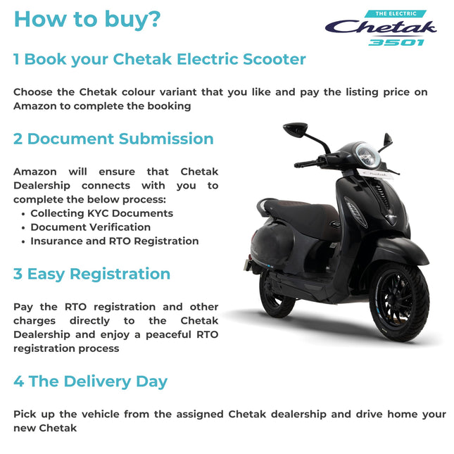 Chetak 3501 by Bajaj Auto High Speed Electric Scooter with charger - Brooklyn Black - Ex-Showroom 
