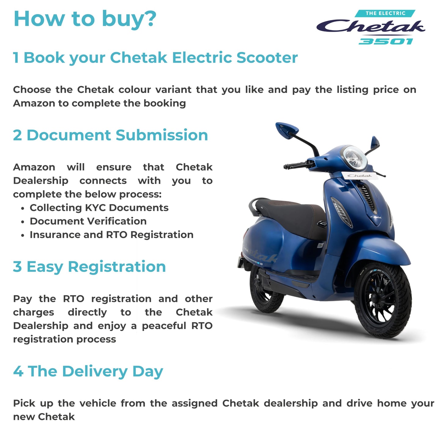 Chetak 3501 by Bajaj Auto High Speed Electric Scooter with charger - Indigo Metallic - Ex-Showroom 