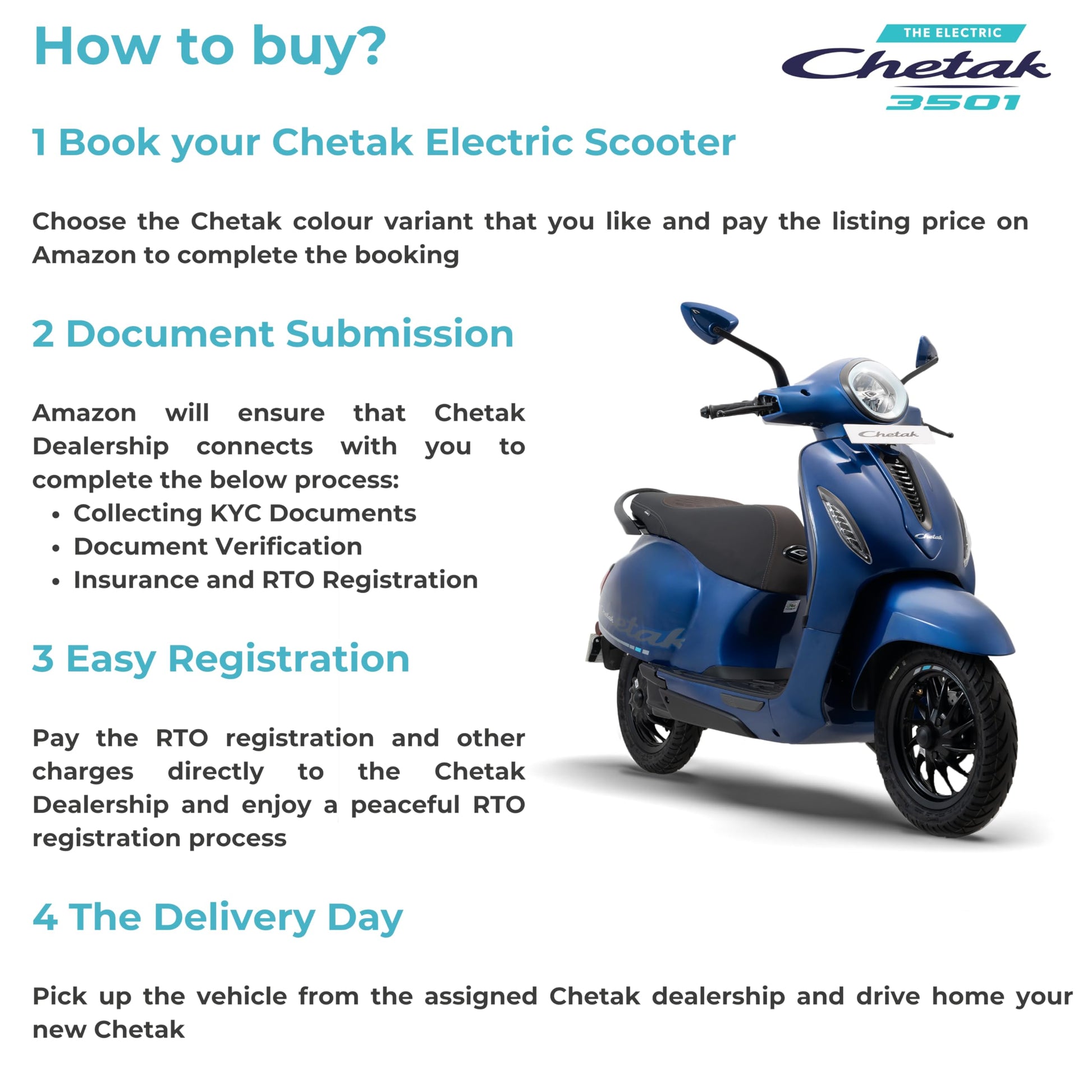 Chetak 3501 by Bajaj Auto High Speed Electric Scooter with charger - Indigo Metallic - Ex-Showroom 
