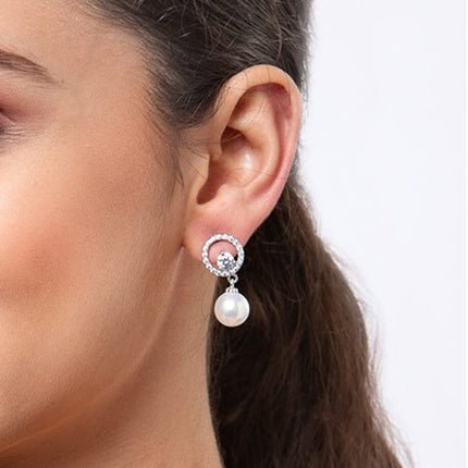 Clara 92.5 Sterling Silver Swiss Zirconia Pearl Earrings | Rakhi Rakshabandhan Gift for Sister Bhabhi |Gift for Women and Girls 