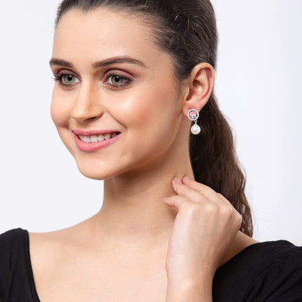 Clara 92.5 Sterling Silver Swiss Zirconia Pearl Earrings | Rakhi Rakshabandhan Gift for Sister Bhabhi |Gift for Women and Girls 