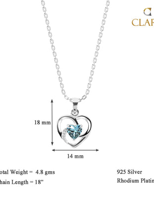 Clara 925 Sterling Silver Heart Pendant Chain Necklace | Rhodium Plated, Swiss Zirconia | Gift for Women and Girls 