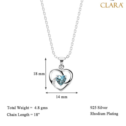 Clara 925 Sterling Silver Heart Pendant Chain Necklace | Rhodium Plated, Swiss Zirconia | Gift for Women and Girls 
