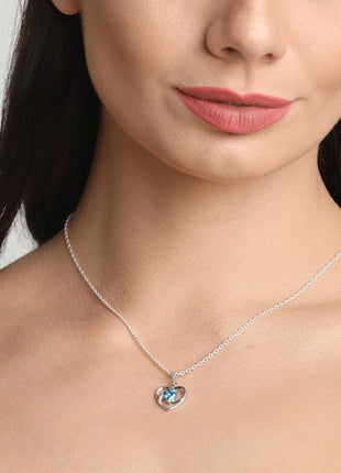 Clara 925 Sterling Silver Heart Pendant Chain Necklace | Rhodium Plated, Swiss Zirconia | Gift for Women and Girls 