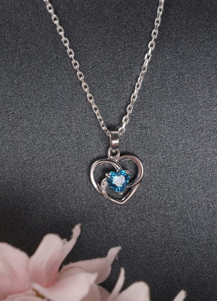 Clara 925 Sterling Silver Heart Pendant Chain Necklace | Rhodium Plated, Swiss Zirconia | Gift for Women and Girls 