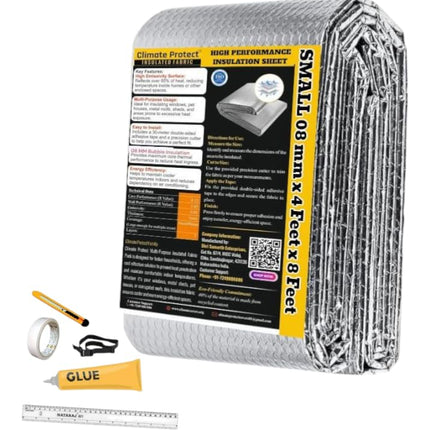 Climate Protect™ Multi-Purpose Insulation Sheet for Roof, Tank, Car, Wall | Heat Reflective Bubble Fabric | Waterproof DIY Kit (Small to XL Size) (Silver, 4 Feet x 8 Feet) 