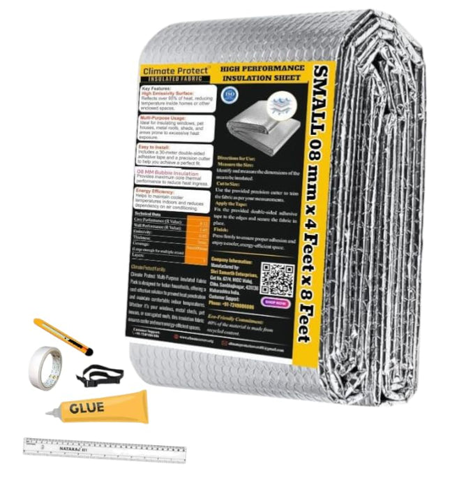 Climate Protect™ Multi-Purpose Insulation Sheet for Roof, Tank, Car, Wall | Heat Reflective Bubble Fabric | Waterproof DIY Kit (Small to XL Size) (Silver, 4 Feet x 8 Feet) 