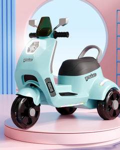 Cockatoo 3E-Cruise Wizard Rechargeable Electric Kids Bike,Kids Scooter Bike for 2-8 Yrs Girls&Boys Powered by 6V & 4.5 AH Battery for 4.5Hr-6Hr Ride with Aux,Bluetooth & Inbuilt Music-Blue 