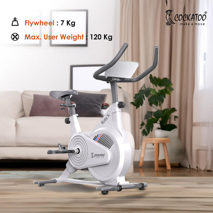 Cockatoo Ride-X 7Kg Fly Wheel Spin Bike, Exercise Cycle For Home With Adjustable Resistance & Heart Rate Sensor for Gym Cycle For Home Workout|Max Weight Capacity: 120 kg (White) 