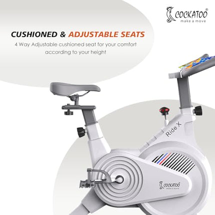 Cockatoo Ride-X 7Kg Fly Wheel Spin Bike, Exercise Cycle For Home With Adjustable Resistance & Heart Rate Sensor for Gym Cycle For Home Workout|Max Weight Capacity: 120 kg (White) 