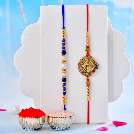 Collectible India Rakhi & Gift Set for Brother [Gift Combo - Peacock Rakhi with 2 Bowl with Velvet Box,& Greeting Card, Rakhis for Men Boy 