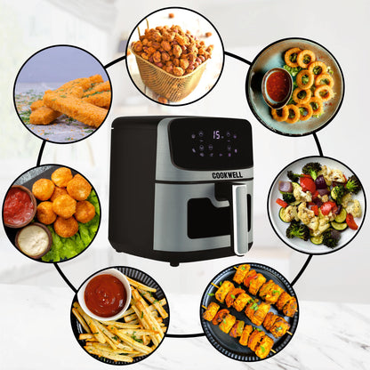 Cookwell Air Fryer - 5L With See Through Window - 1400W (Grey & Black) 