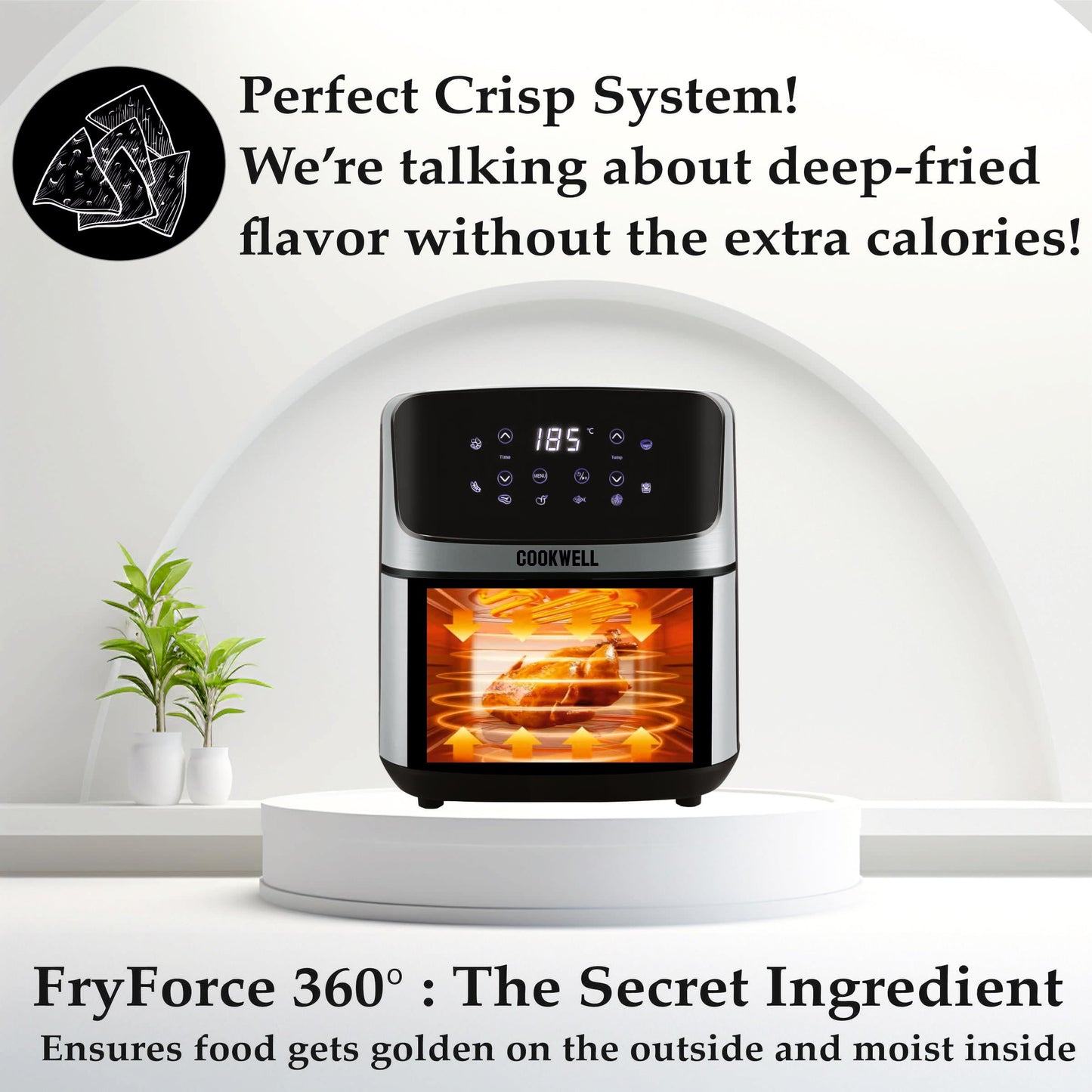 Cookwell Air Fryer - 5L With See Through Window - 1400W (Grey & Black) 