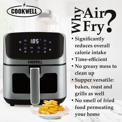 Cookwell Air Fryer - 5L With See Through Window - 1400W (Grey & Black) 
