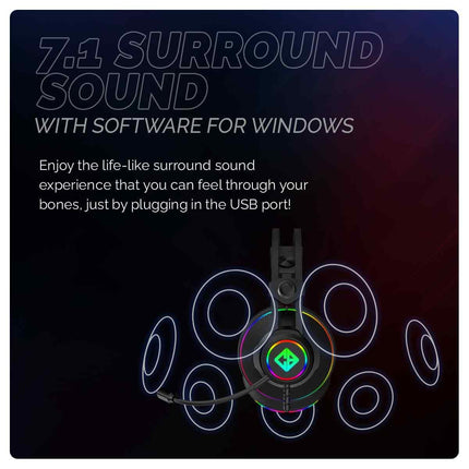 Cosmic Byte Proteus Headset Dual Input USB and 3.5mm, 7.1 Surround Sound, RGB LED, ENC Microphone, Memory Foam Earcushions, Windows Software (Black) 