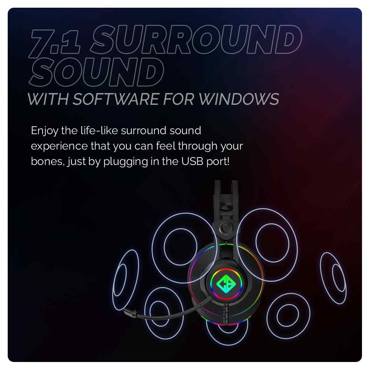 Cosmic Byte Proteus Headset Dual Input USB and 3.5mm, 7.1 Surround Sound, RGB LED, ENC Microphone, Memory Foam Earcushions, Windows Software (Black) 