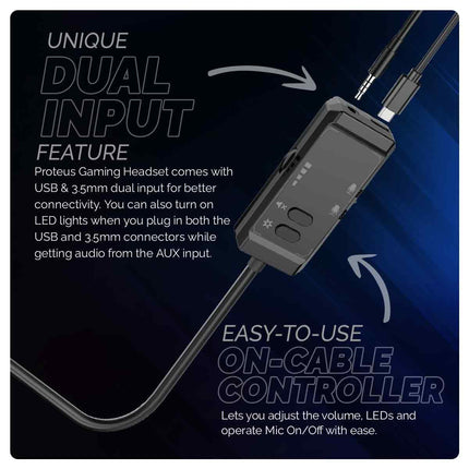 Cosmic Byte Proteus Headset Dual Input USB and 3.5mm, 7.1 Surround Sound, RGB LED, ENC Microphone, Memory Foam Earcushions, Windows Software (Black) 