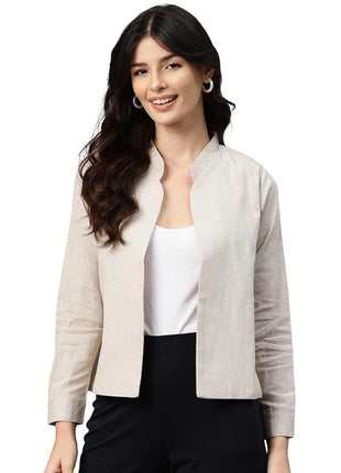 Cottinfab Women Beige Lightweight Open Front Casual Blazer 