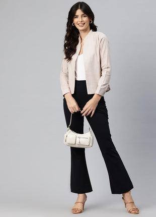 Cottinfab Women Beige Lightweight Open Front Casual Blazer 