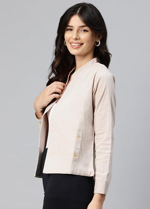 Cottinfab Women Beige Lightweight Open Front Casual Blazer 