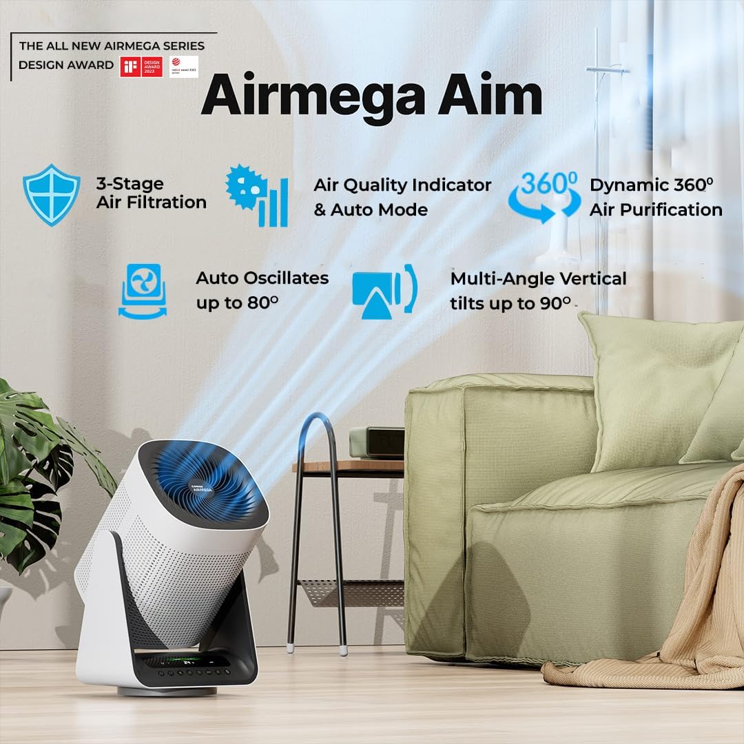 Coway Airmega AIM (AP-0623B) Air Purifier For Home, Cleans Upto 355 Sq.Ft, Longest Filter Life 8500Hrs (Approx. 1.5-2 Yrs), Kills Virus & PM 0.01 With 99.999% Efficiency, 7Yrs Motor Warranty, White 