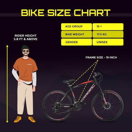 Cradiac Discover PRO 21 Speed Steel High Performance Gear Hybrid Cycles for Men with Front Suspension & Disc Brakes | Ideal for 15+ Years, Unisex, Frame Size : 18.5 Inch | 700 * 35C Tires 